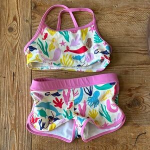 Mini Biden Girls Two-Piece Mermaid & Sea Life Swim Set in Pink and Multi